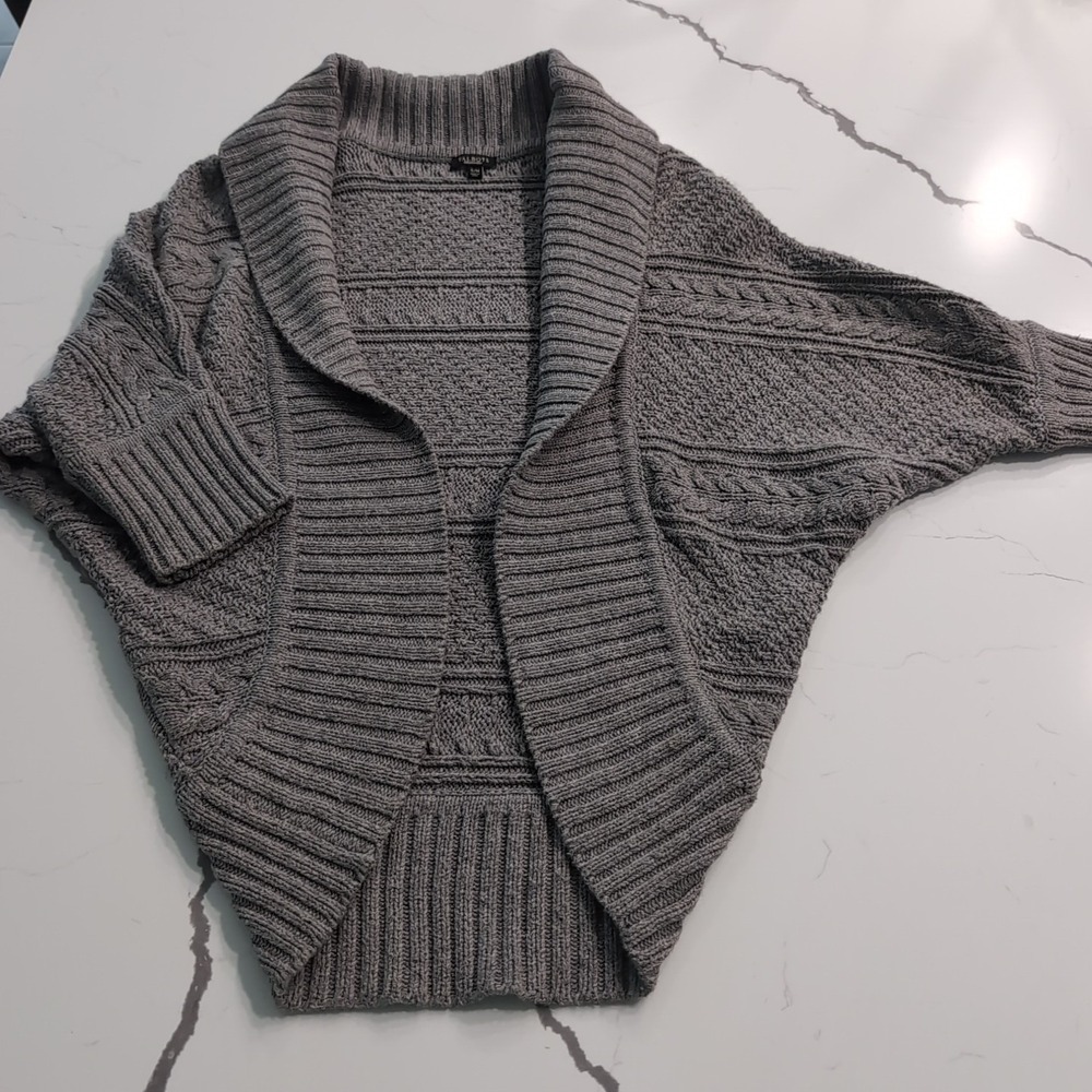 Talbots Womens Gray Cable Knit Overall Cardigan Size S/M Bat Wing Sweater